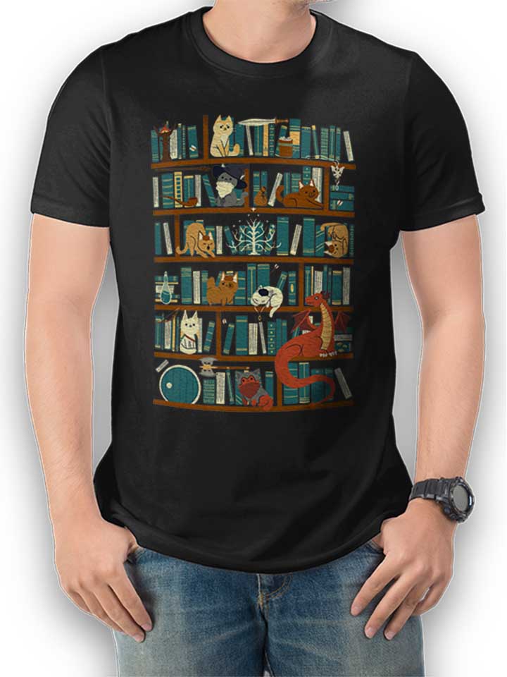 Cats Bookshelf T-Shirt black L