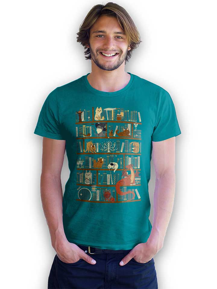 cats-bookshelf-t-shirt tuerkis 2