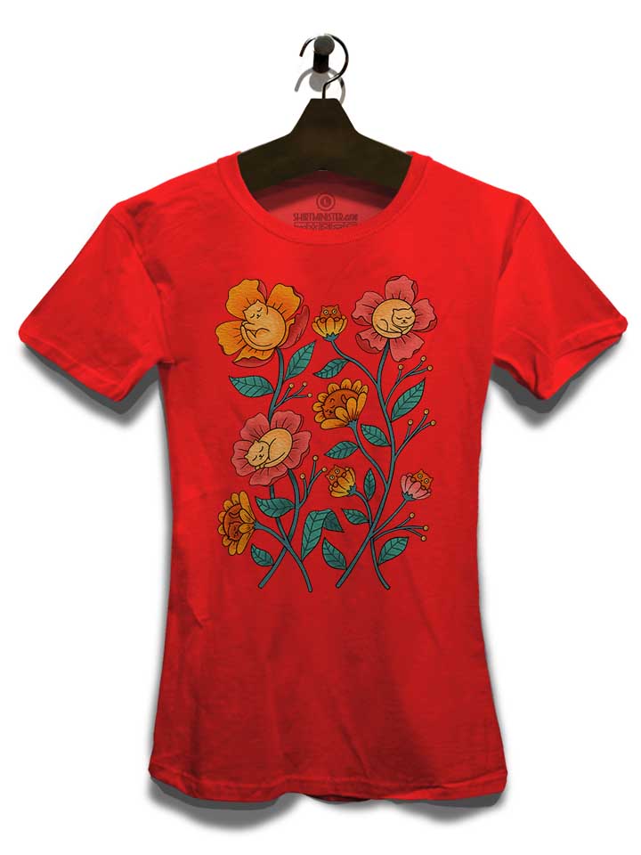 cats-flowers-damen-t-shirt rot 3