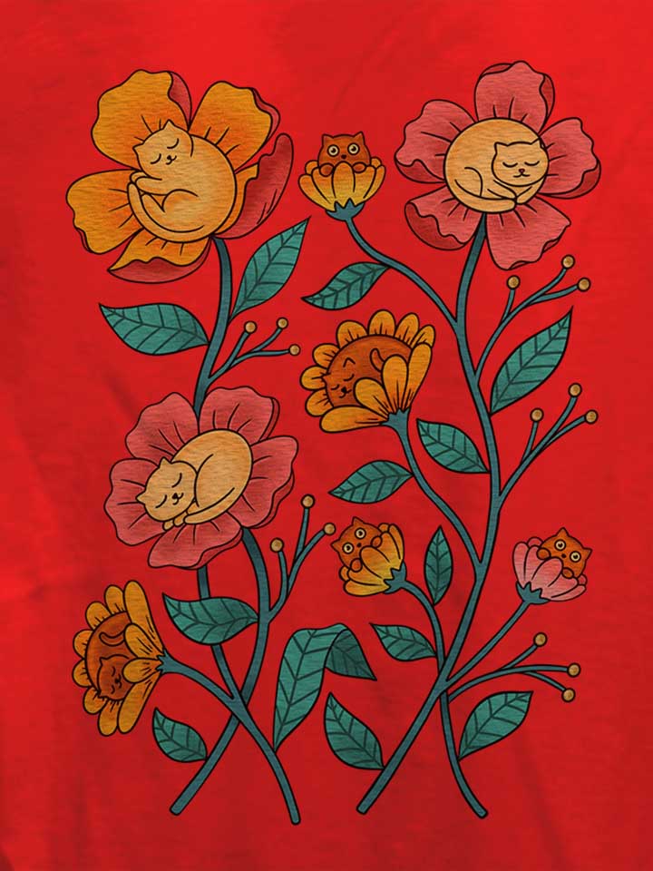 cats-flowers-damen-t-shirt rot 4