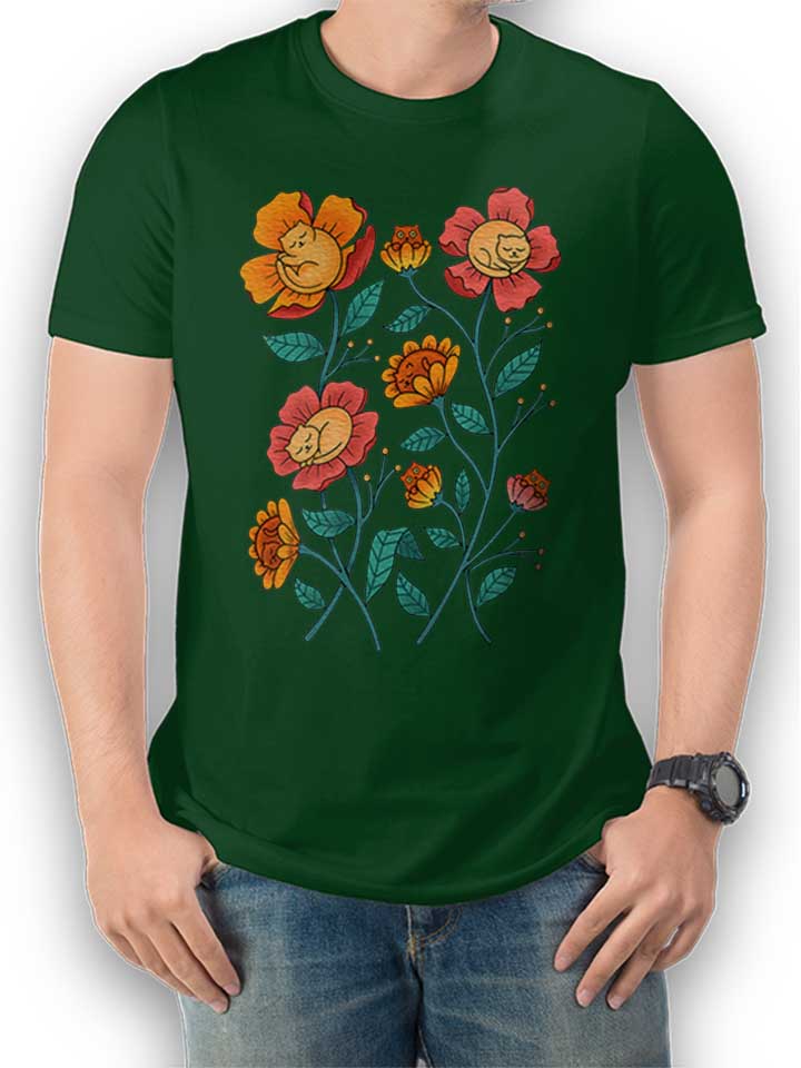cats-flowers-t-shirt dunkelgruen 1