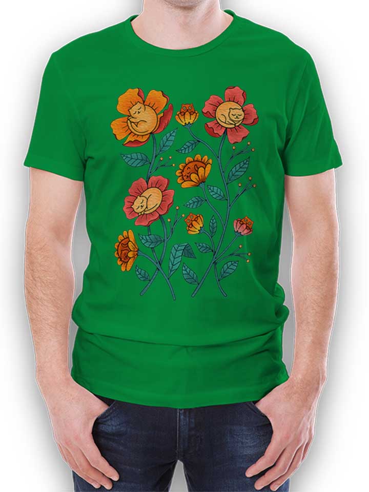 cats-flowers-t-shirt gruen 1