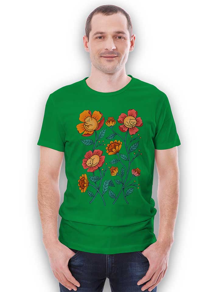 cats-flowers-t-shirt gruen 2