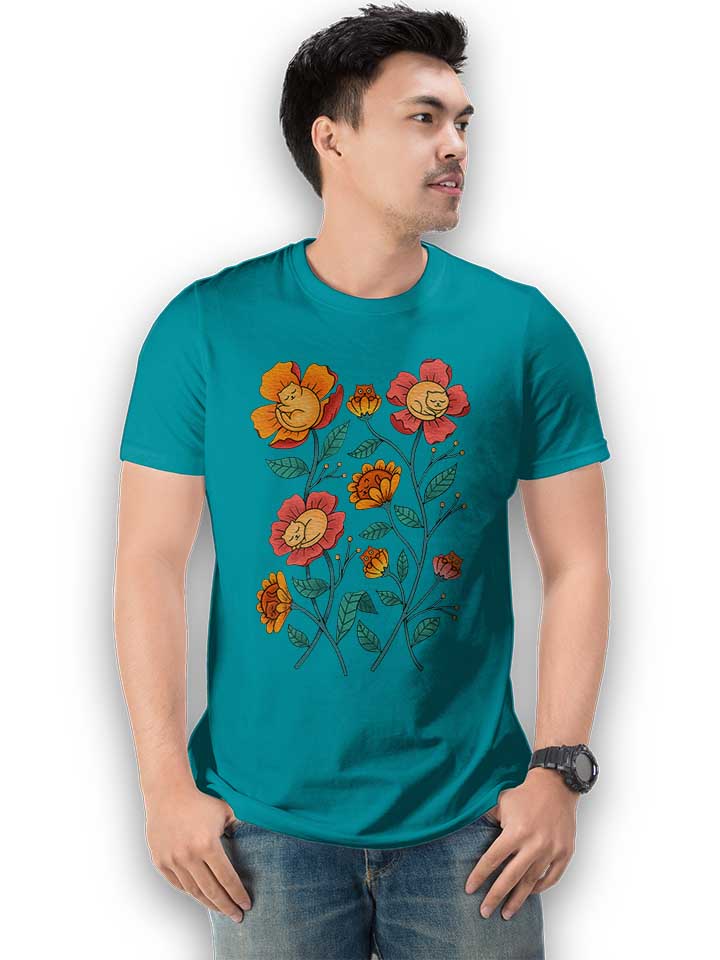 cats-flowers-t-shirt tuerkis 2