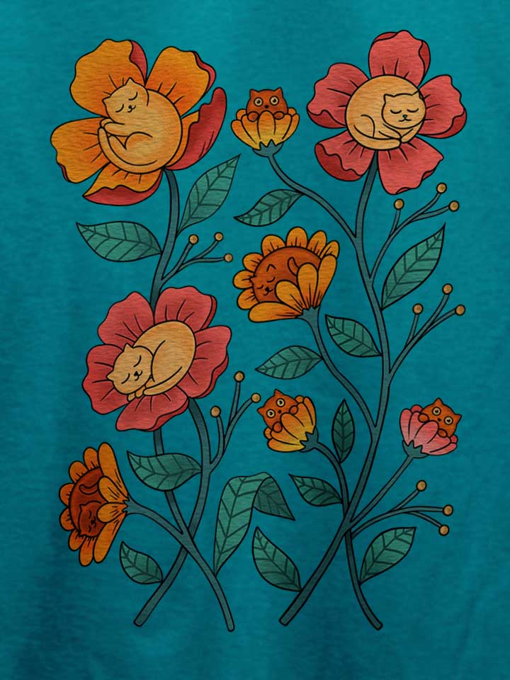 cats-flowers-t-shirt tuerkis 4