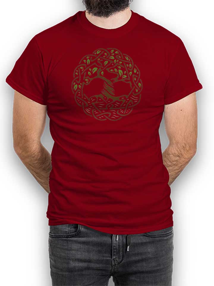 Celtic Tree Of Life With Leave T-Shirt maroon L
