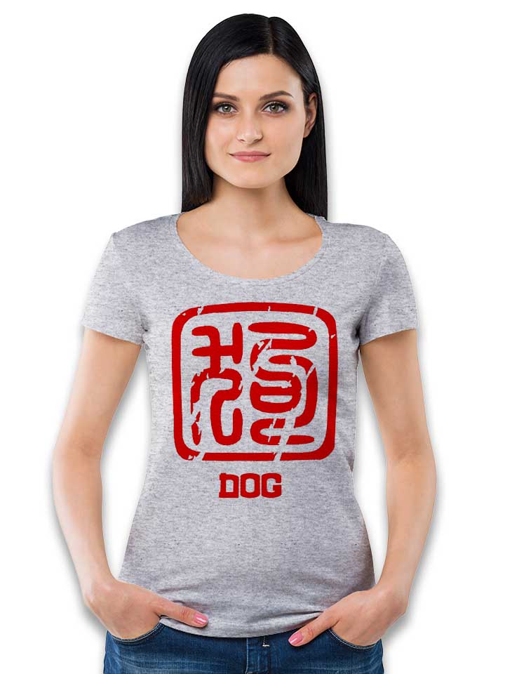 chinese-signs-dog-damen-t-shirt grau-meliert 2