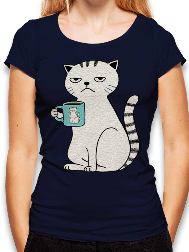 Coffee Cat Damen T-Shirt dunkelblau L