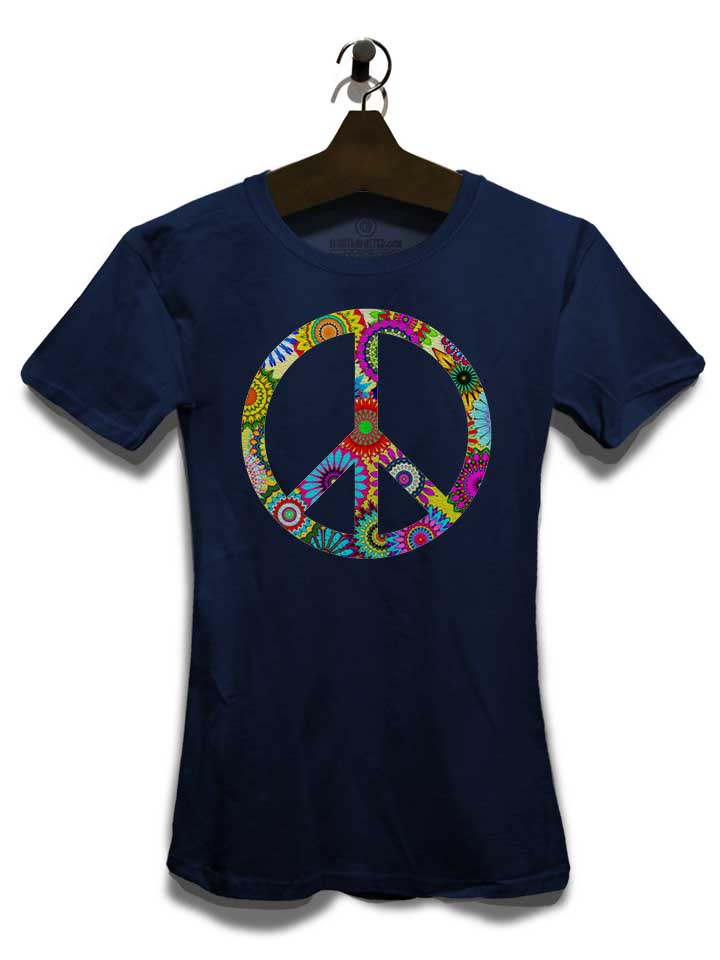 cool-retro-flowers-peace-sign-damen-t-shirt dunkelblau 3