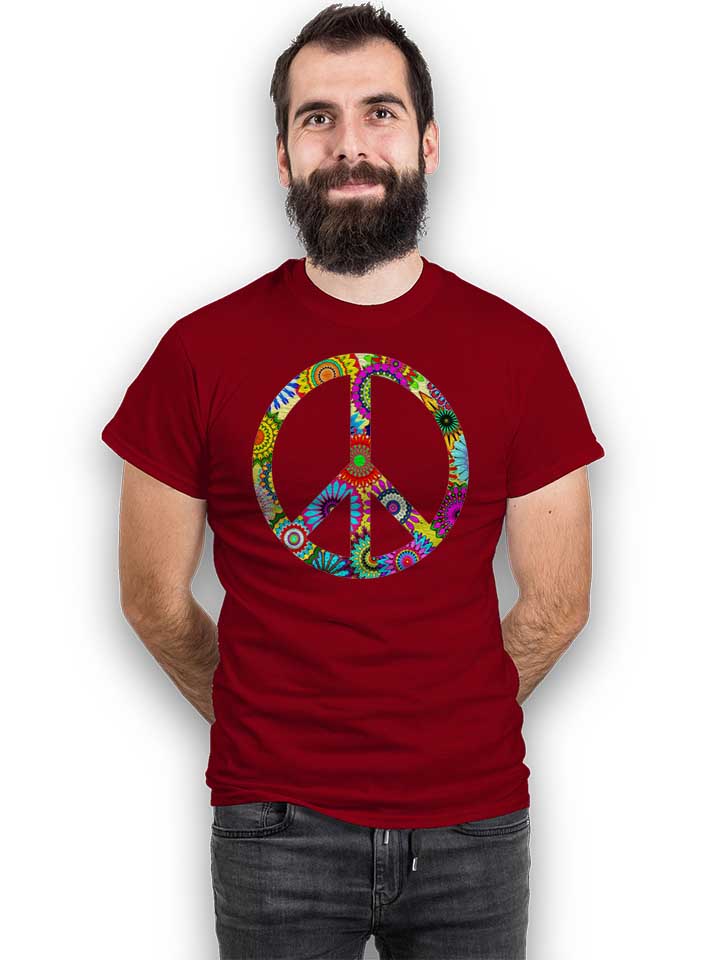 cool-retro-flowers-peace-sign-t-shirt bordeaux 2