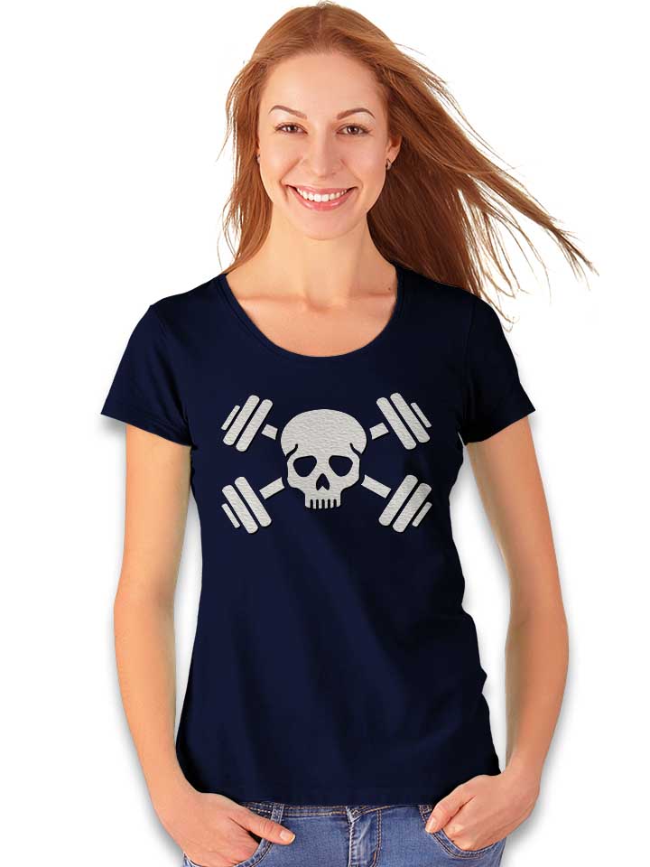 crossed-barbells-skull-damen-t-shirt dunkelblau 2