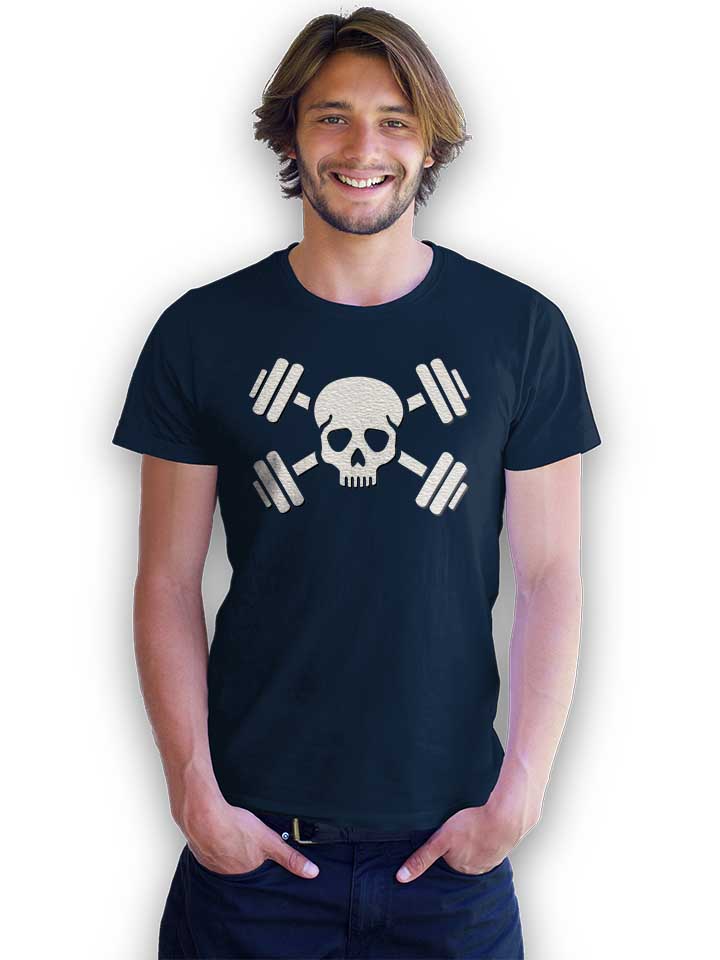 crossed-barbells-skull-t-shirt dunkelblau 2
