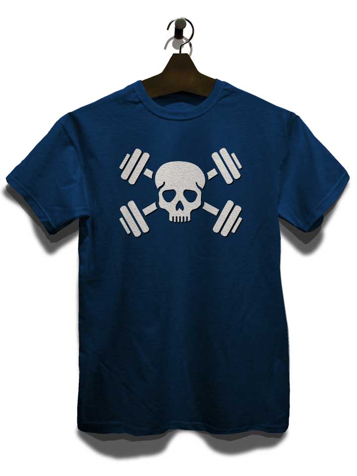 crossed-barbells-skull-t-shirt dunkelblau 3