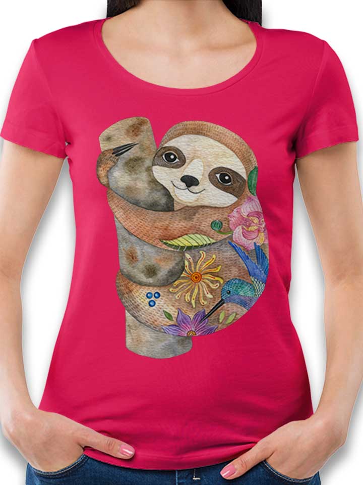 Cute Sloth Damen T-Shirt fuchsia L