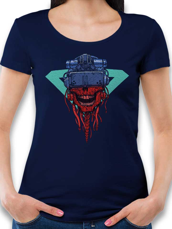 Cyber Punk Skull Damen T-Shirt dunkelblau L
