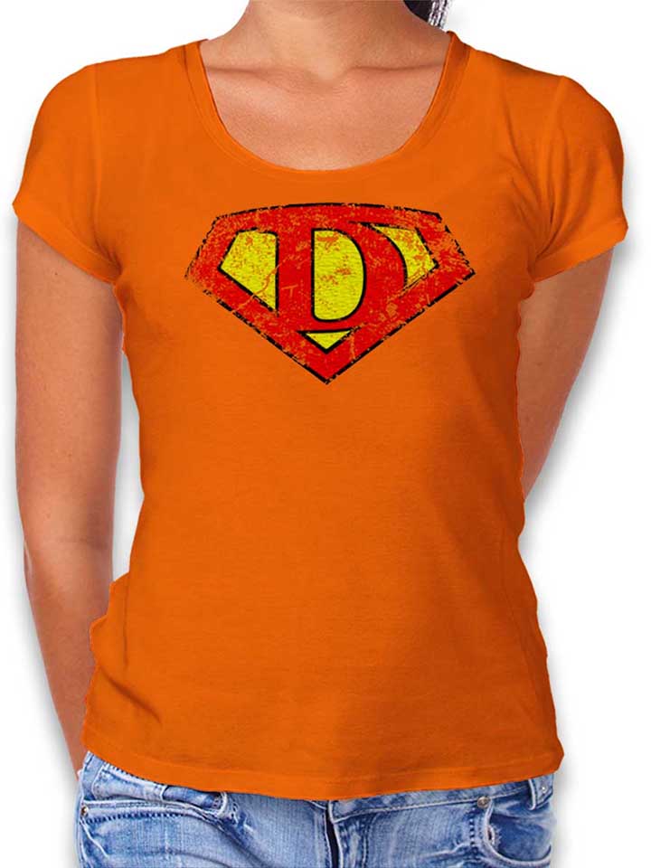 D Buchstabe Logo Vintage Damen T-Shirt orange L