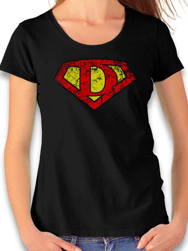 D Buchstabe Logo Vintage T-Shirt Donna nero L
