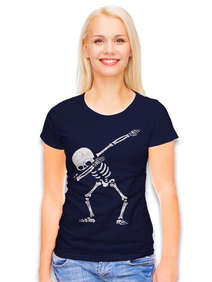 dabbing-skeleton-damen-t-shirt dunkelblau 2