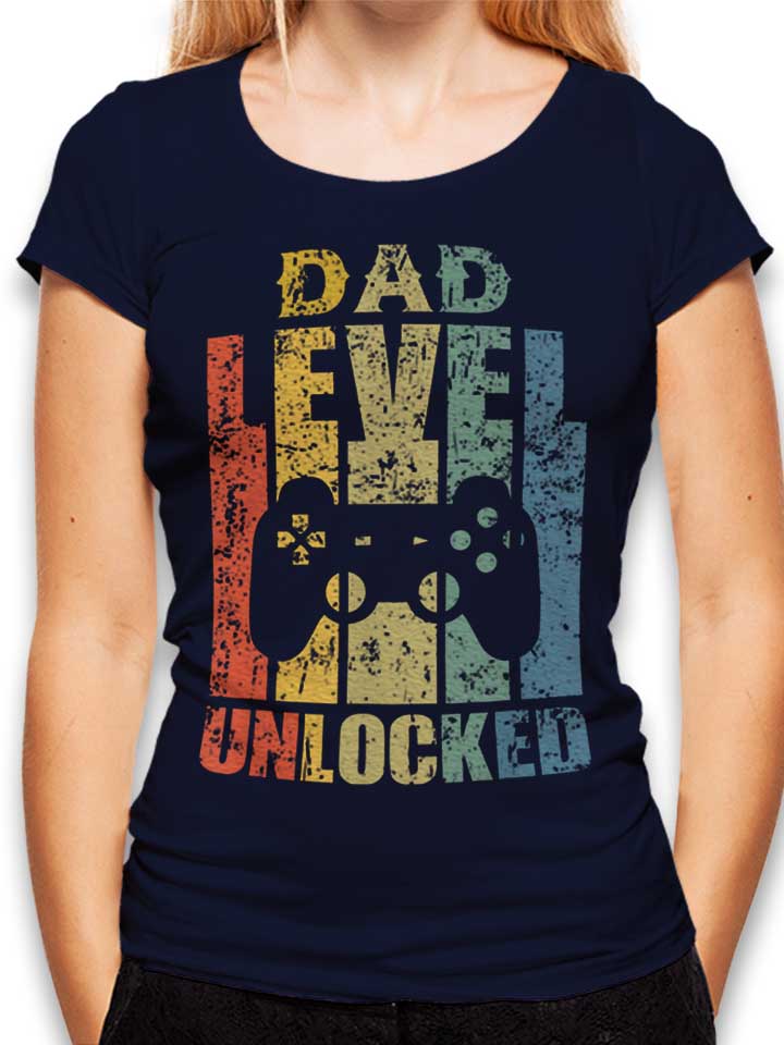 Dad Level Unlocked Damen T-Shirt dunkelblau L