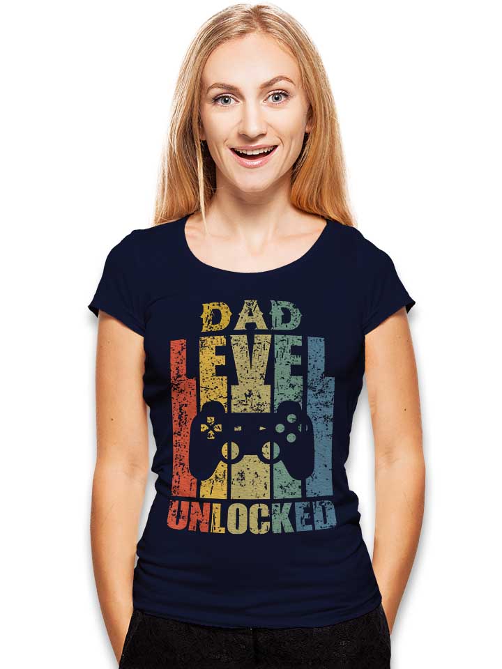 dad-level-unlocked-damen-t-shirt dunkelblau 2