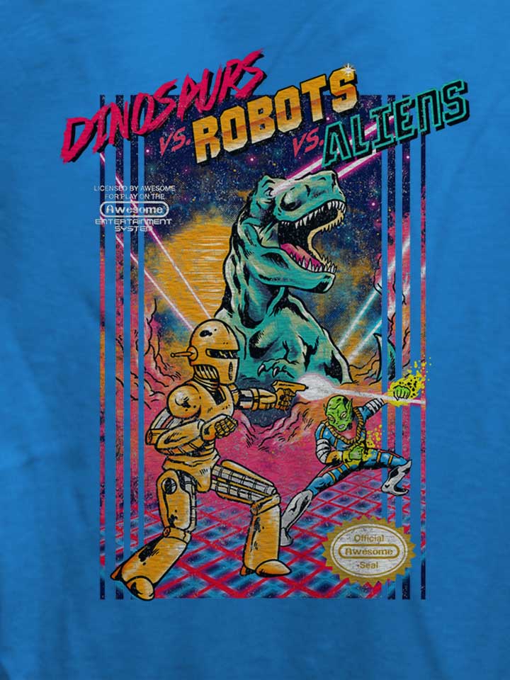 dinosaurs-vs-robots-vs-aliens-damen-t-shirt royal 4