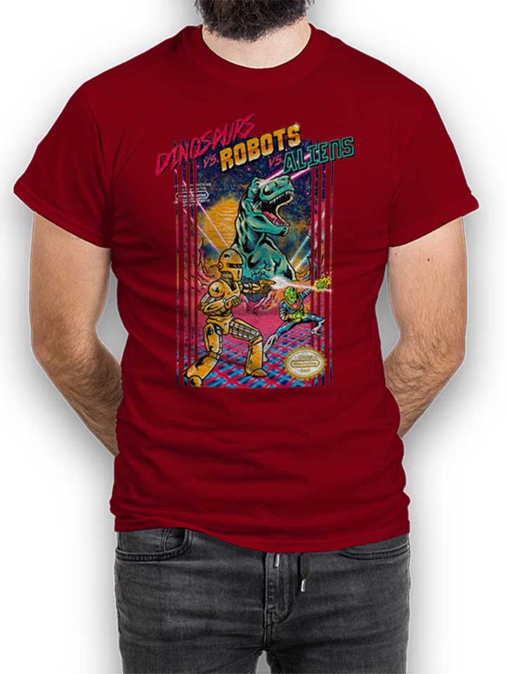 dinosaurs-vs-robots-vs-aliens-t-shirt bordeaux 1