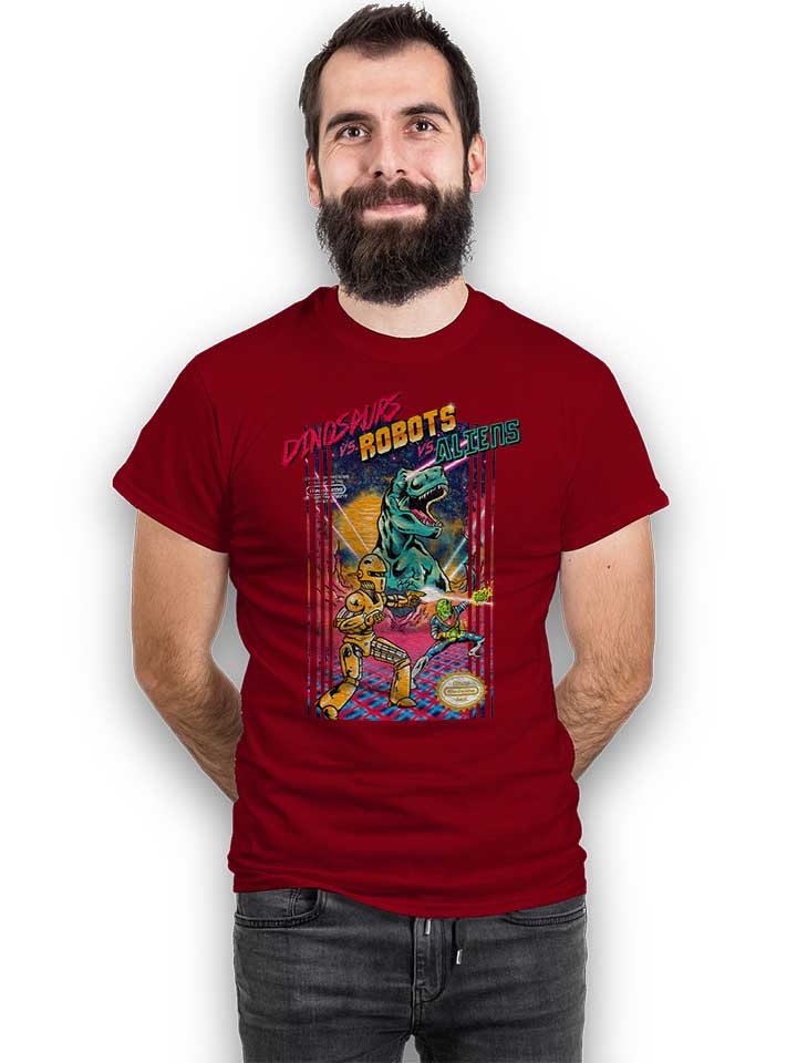 dinosaurs-vs-robots-vs-aliens-t-shirt bordeaux 2
