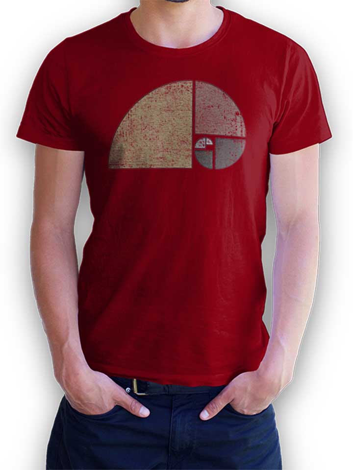 Distressed Geometric Fibonacci Spiral T-Shirt bordeaux L