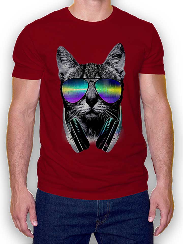 Dj Disco Cat T-Shirt maroon L