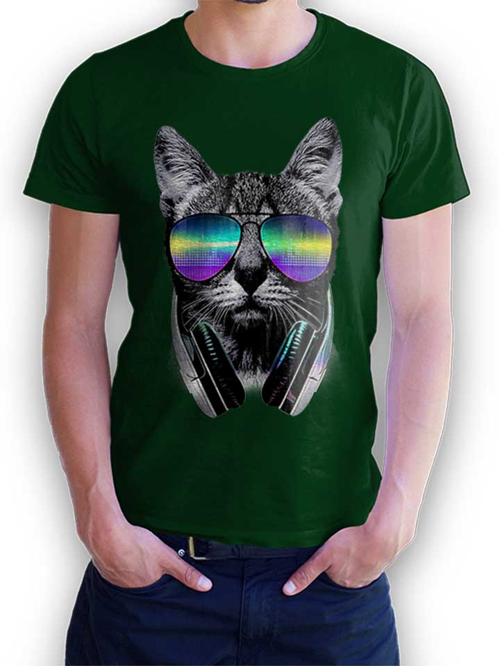 Dj Disco Cat T-Shirt verde-scuro L