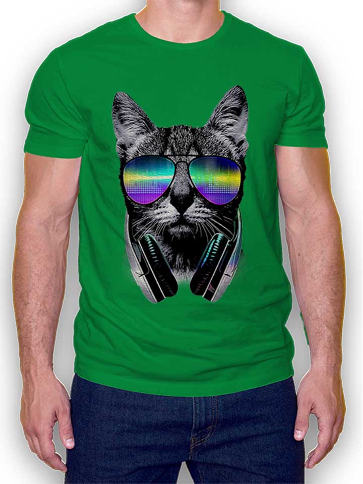 Dj Disco Cat T-Shirt vert L
