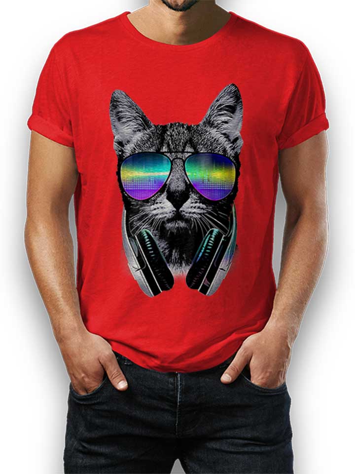 Dj Disco Cat Kinder T-Shirt rot 110 / 116
