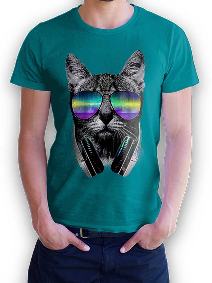 Dj Disco Cat T-Shirt turquoise L