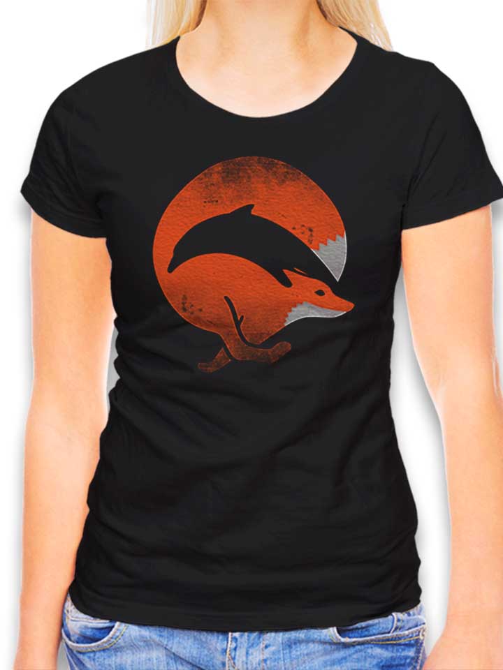 Dolphin Fox Damen T-Shirt schwarz L