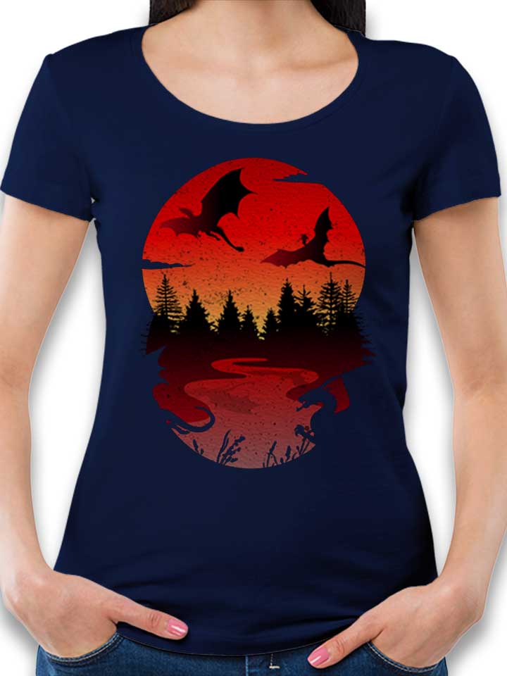Dragon Sunset Damen T-Shirt dunkelblau L