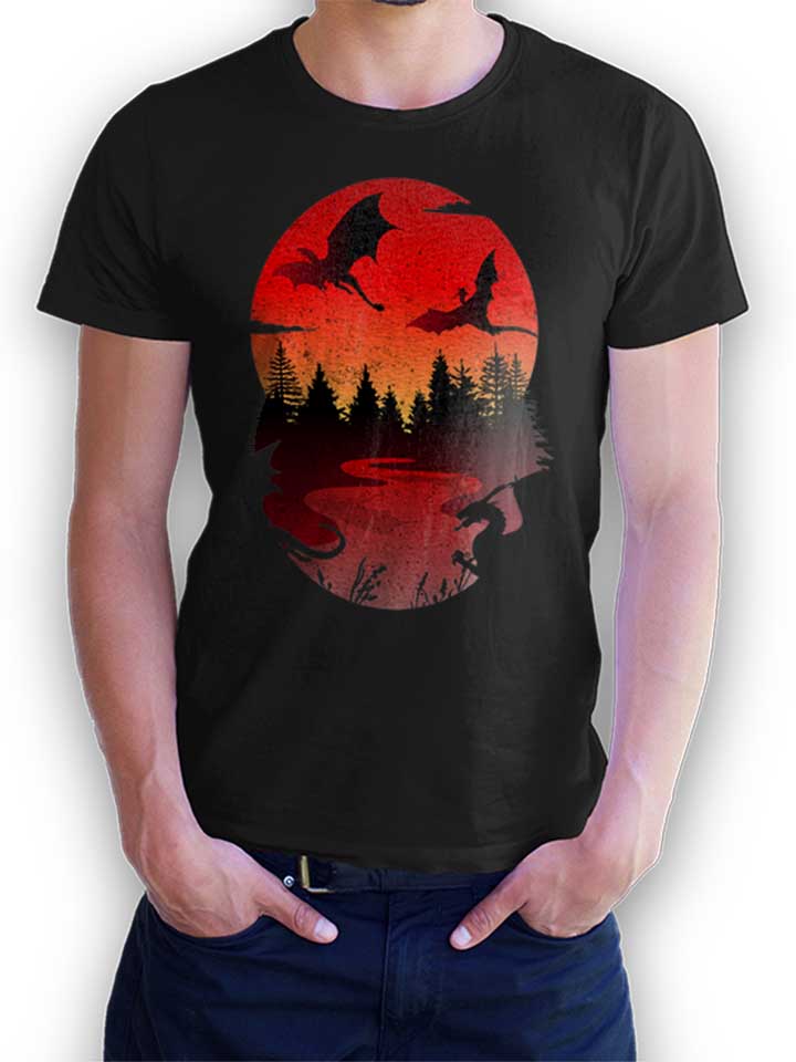 Dragon Sunset T-Shirt schwarz L
