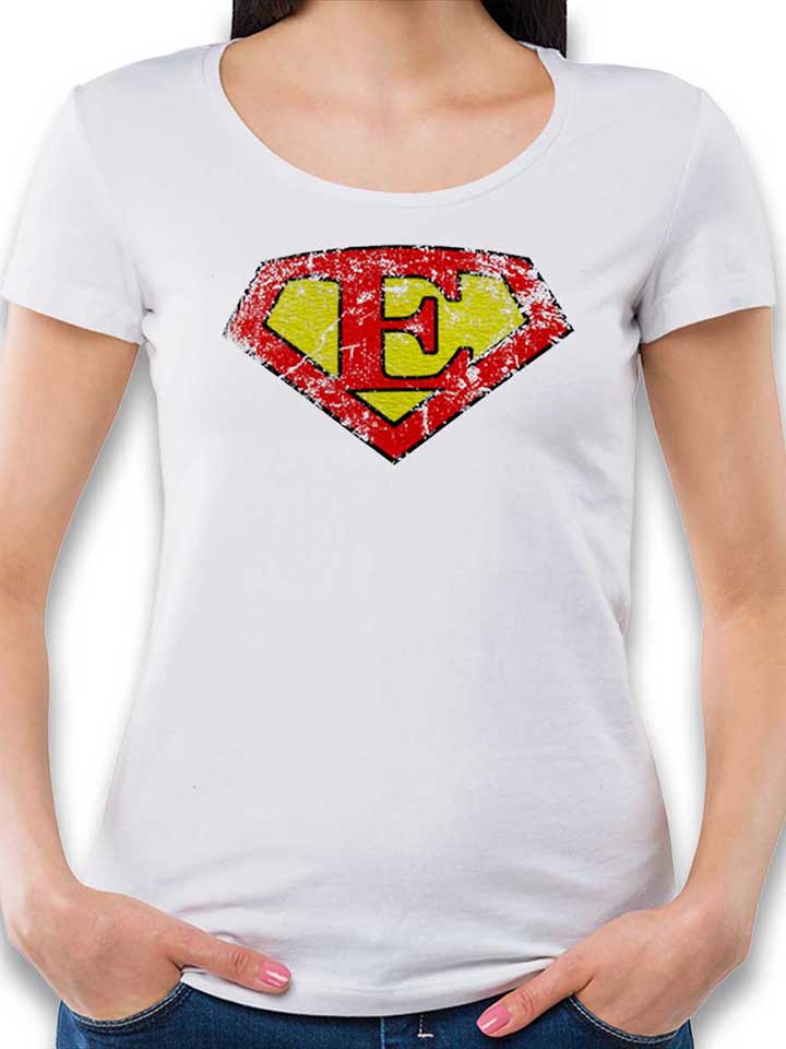 E Buchstabe Logo Vintage Damen T-Shirt weiss L