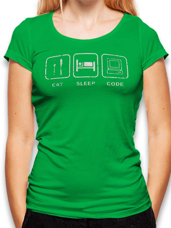 Eat Sleep Code Vintage Damen T-Shirt gruen L
