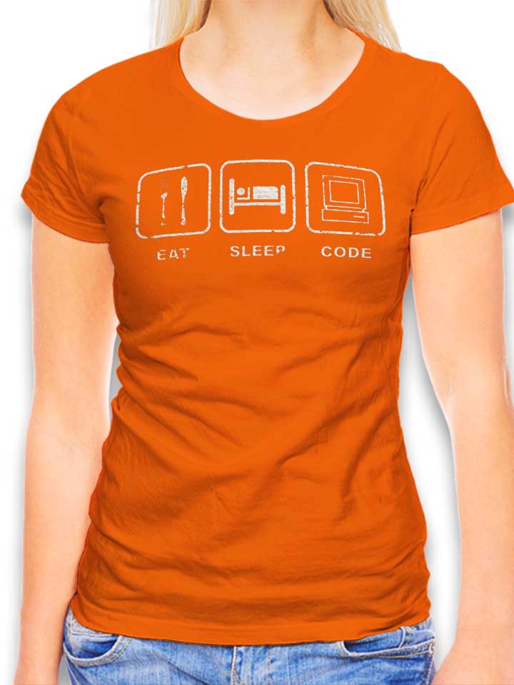 eat-sleep-code-vintage-damen-t-shirt orange 1