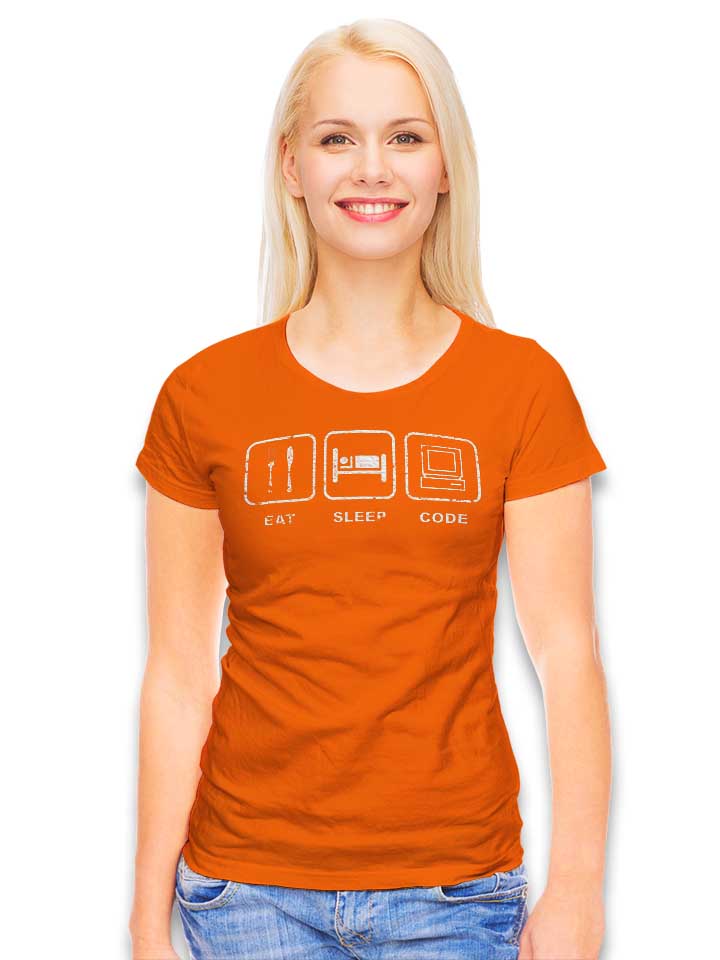 eat-sleep-code-vintage-damen-t-shirt orange 2