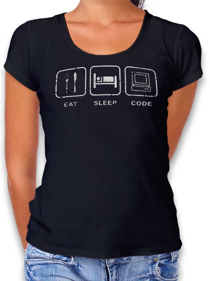 Eat Sleep Code Vintage Damen T-Shirt schwarz L