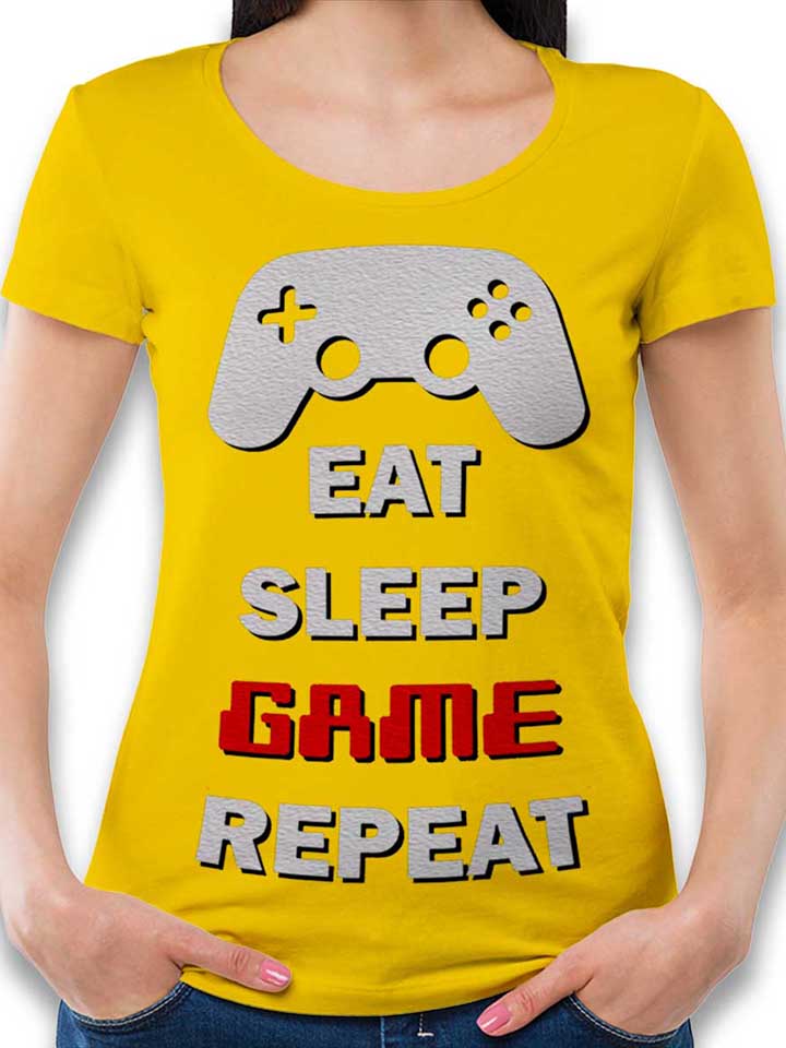 Eat Sleep Game Repeat Damen T-Shirt gelb L