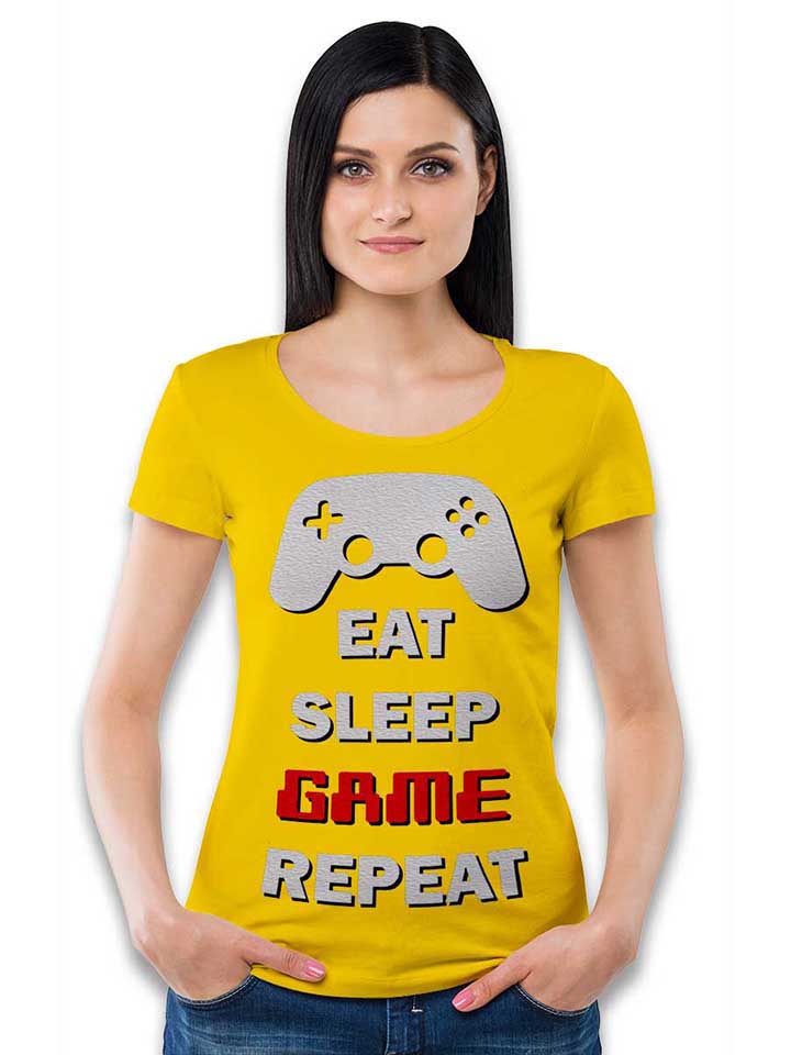 eat-sleep-game-repeat-damen-t-shirt gelb 2
