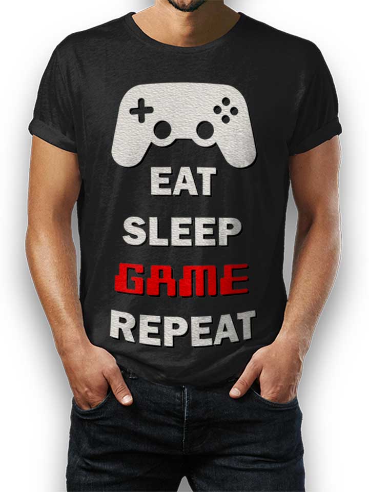 Eat Sleep Game Repeat T-Shirt schwarz L