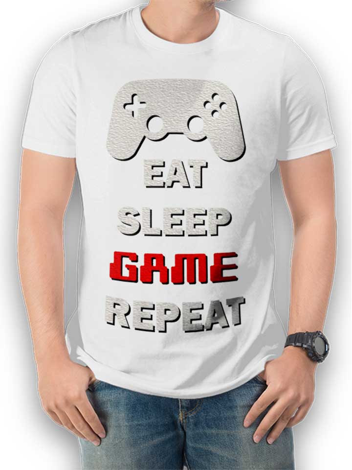 Eat Sleep Game Repeat Kinder T-Shirt weiss 110 / 116
