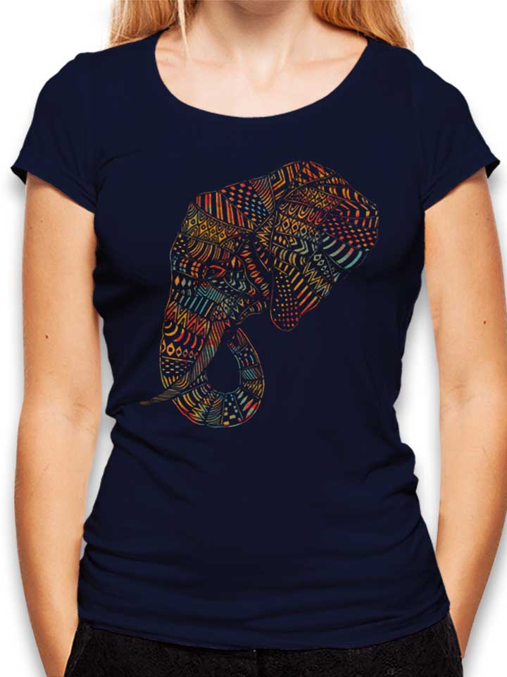 Elephant Tribal Tattoo Damen T-Shirt dunkelblau L
