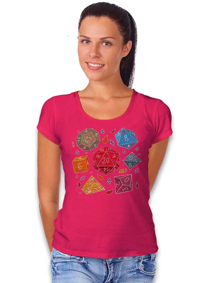 embroidery-dice-damen-t-shirt fuchsia 2