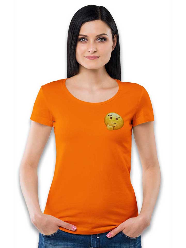 emoji-thinking-chest-print-damen-t-shirt orange 2