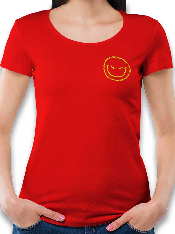 Evil Smiley Chest Print Damen T-Shirt rot L