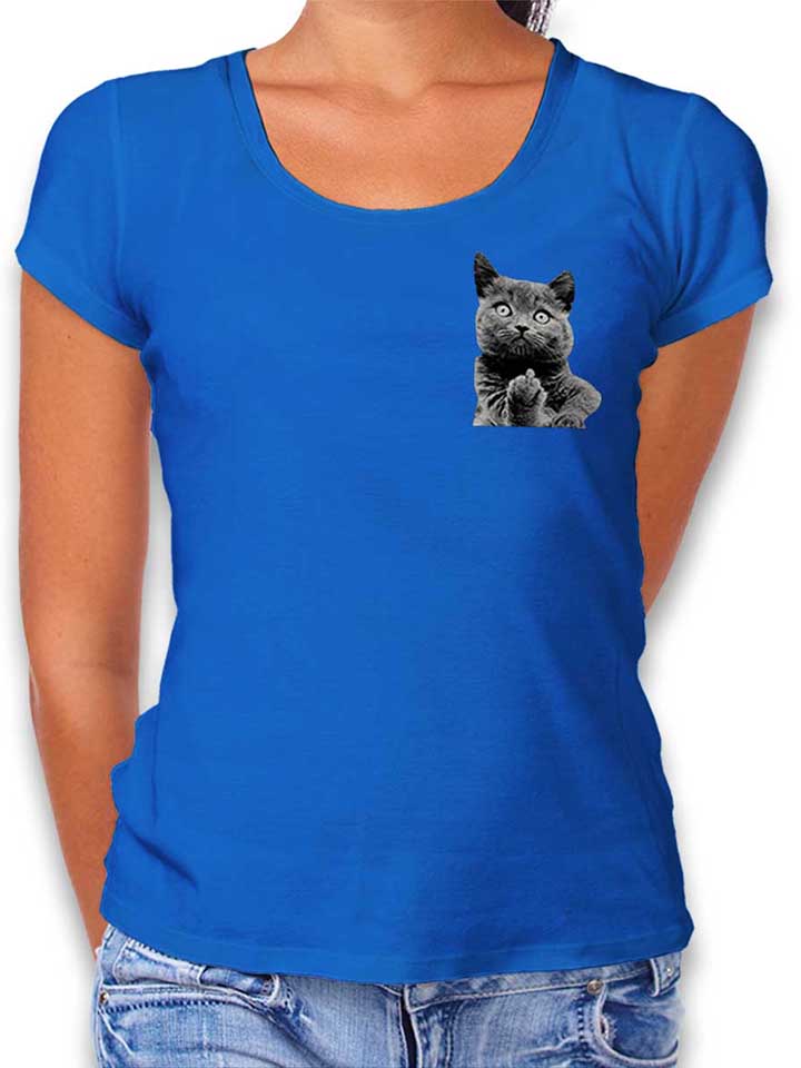 F U Cat Chest Print Damen T-Shirt royal L